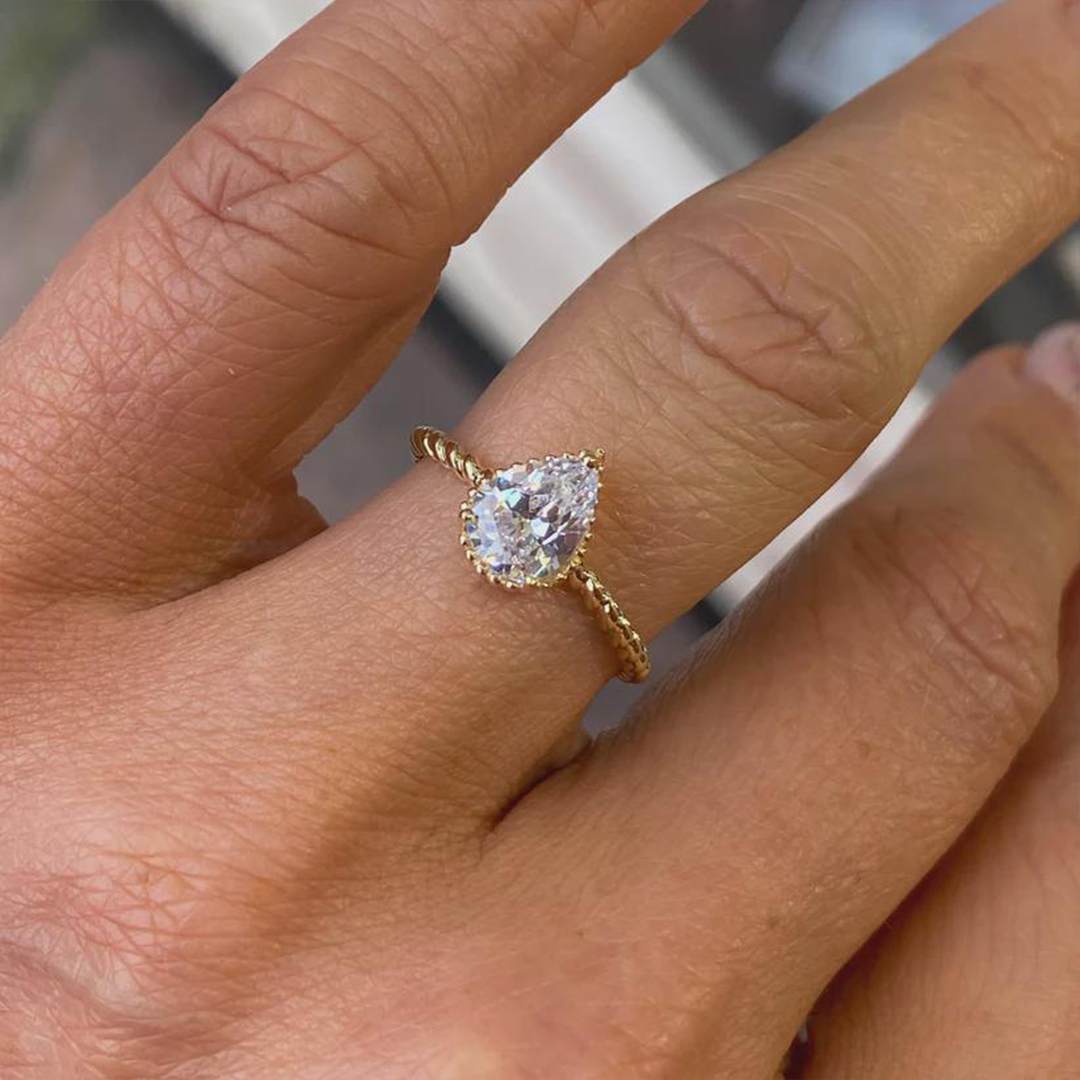 Memorial Tear Pear Cut Twisted Birthstone Ring