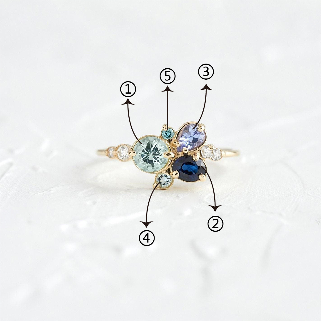 Gift For Mama Custom 1-5 Multi-Shape Birthstones Ring