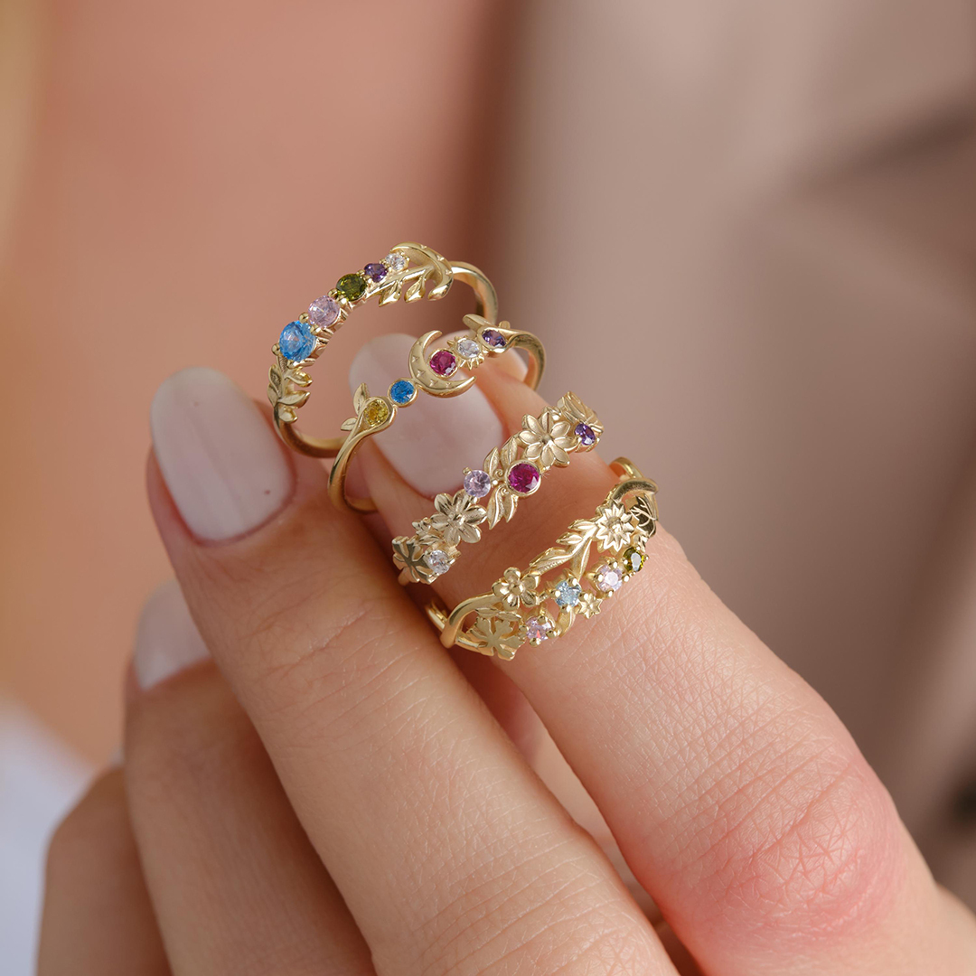 Grandma’s Tears of Joy Blooming Half Eternity Flower Ring