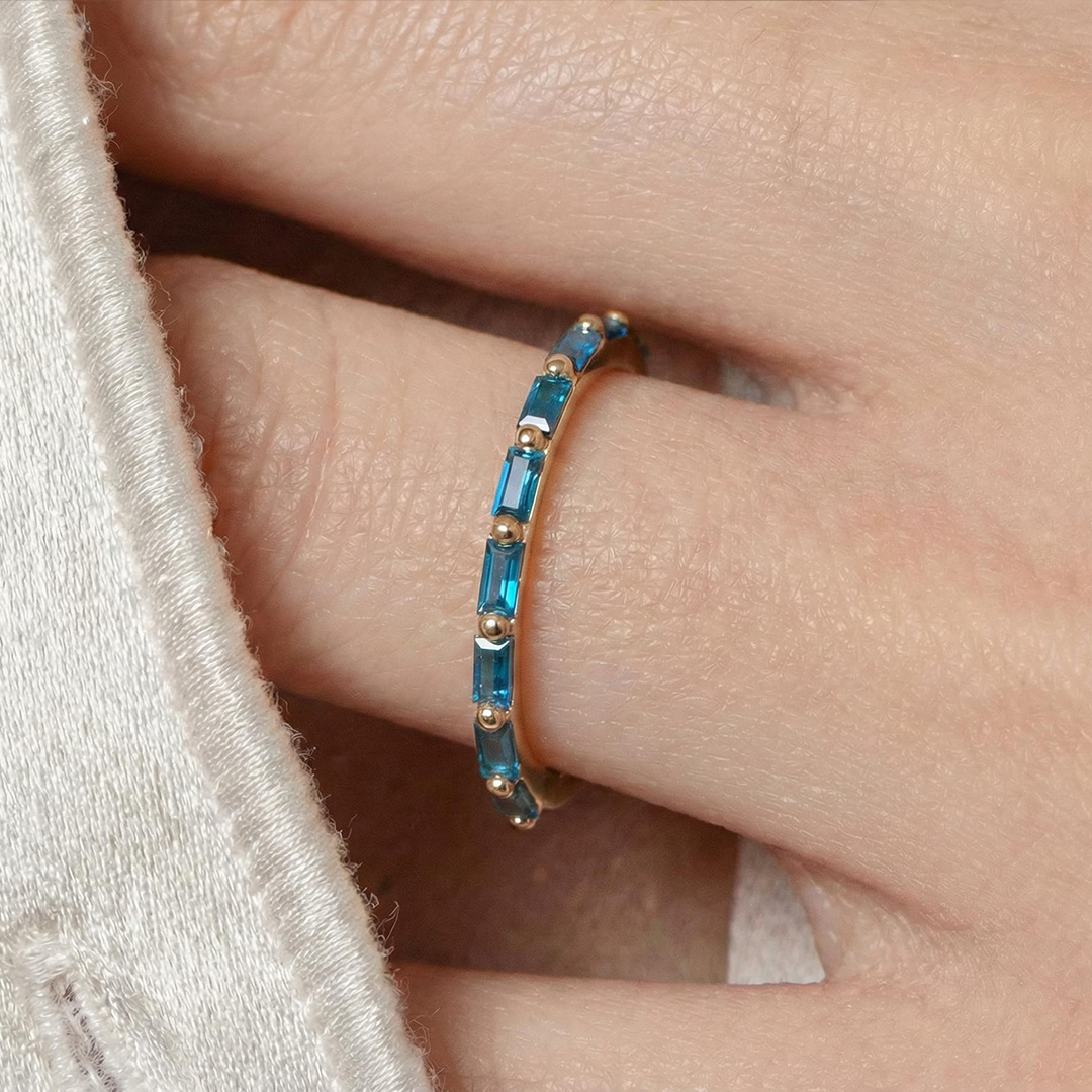 Colorectal Cancer Awareness Stand Strong Baguette Blue Ring