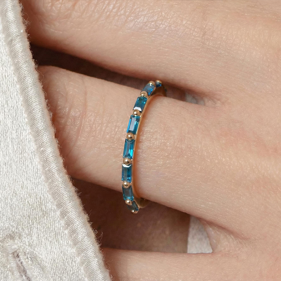 Colorectal Cancer Awareness Stand Strong Baguette Blue Ring