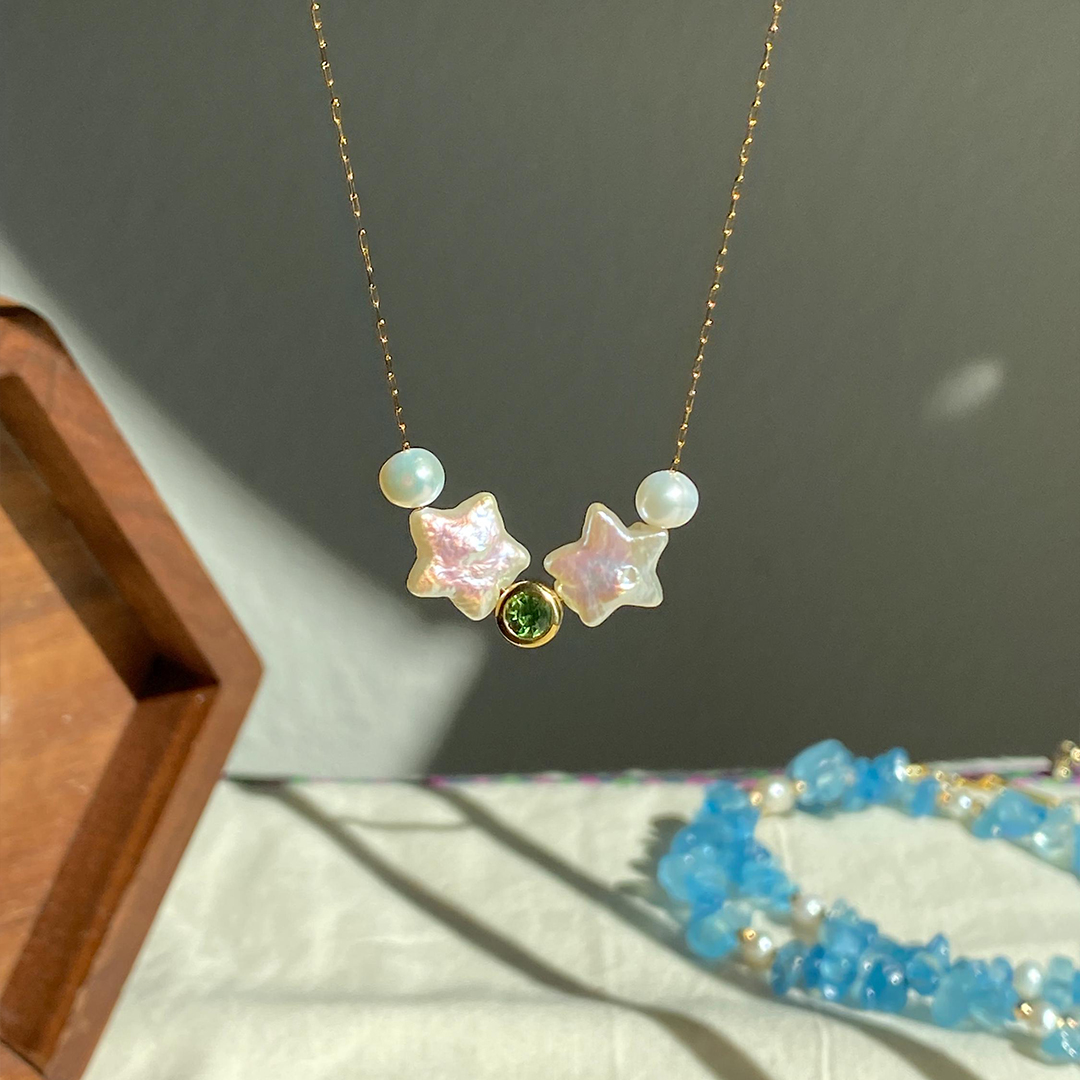 Autism Awareness Double Pearl Stars Necklace