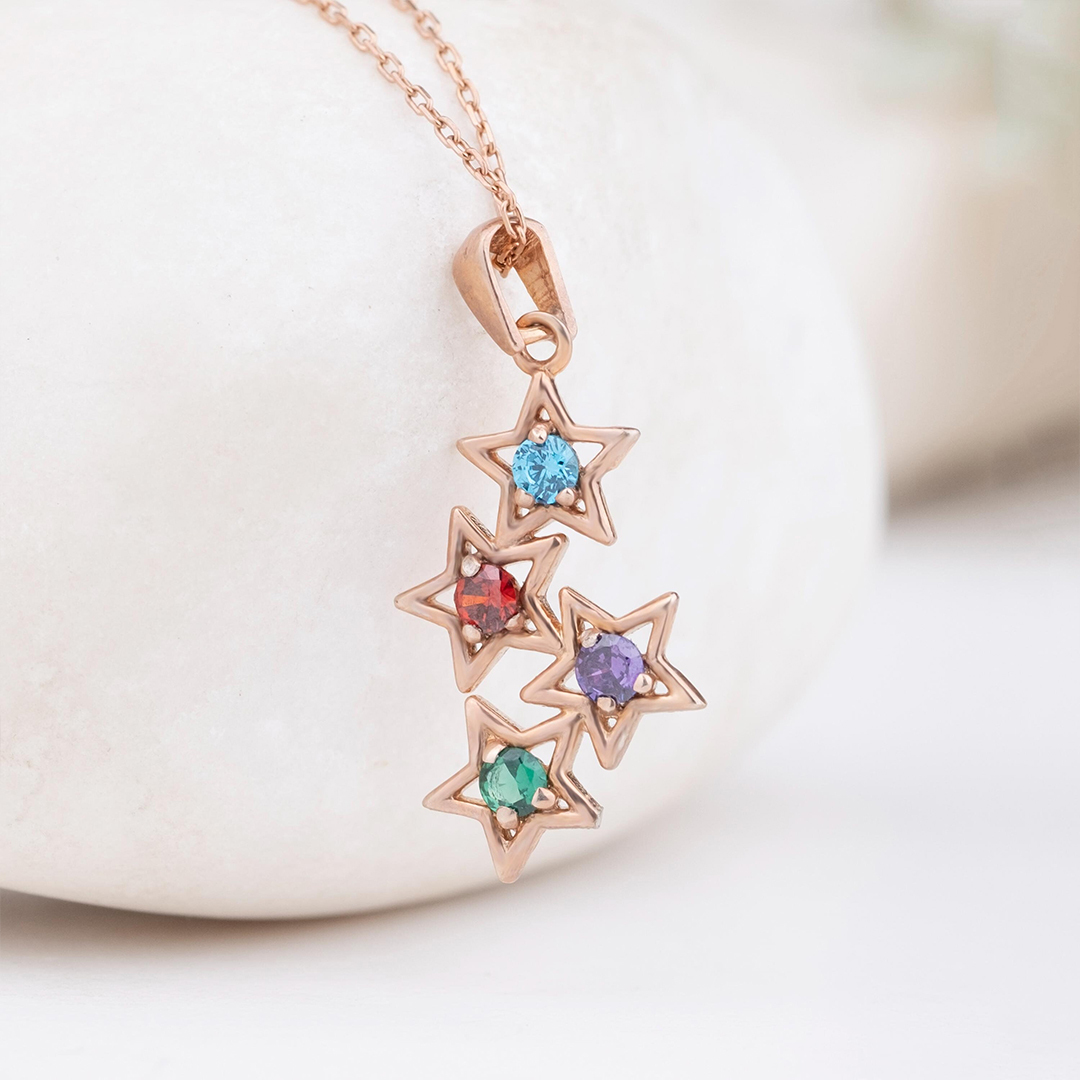 Personalized 1-5 Birthstones Star Mom Necklace