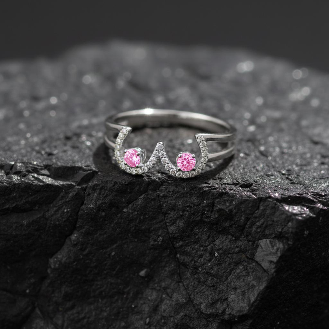 Breast Cancer Awareness I Am Enough Dainty Wave Ring