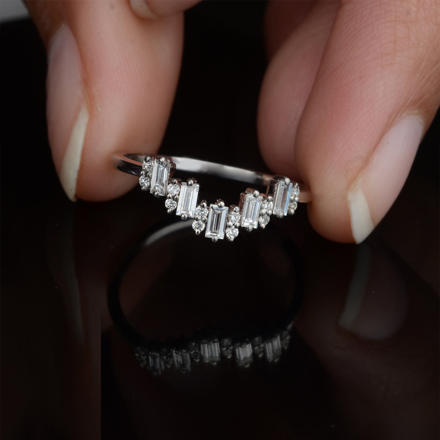 Baguette Diamond Chevron Ring