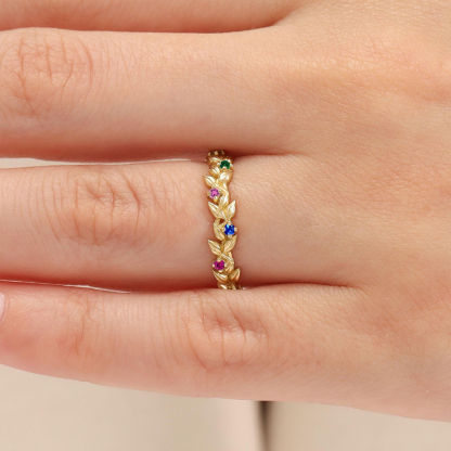 Family Roots Personalized 1-5 Leaf Birthstone Ring