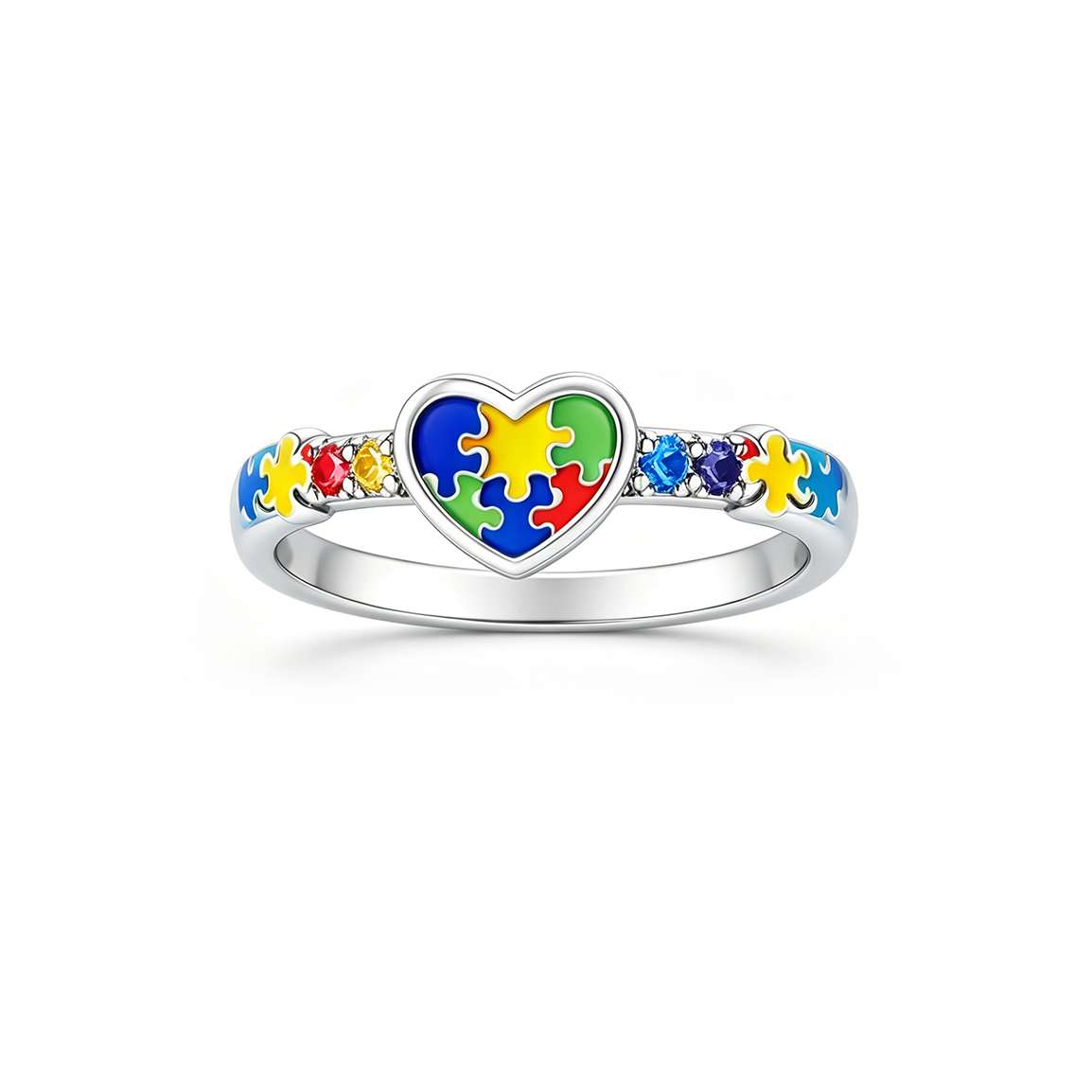 Autism Awareness Star Mom Strength in Every Star Heart Puzzle Ring