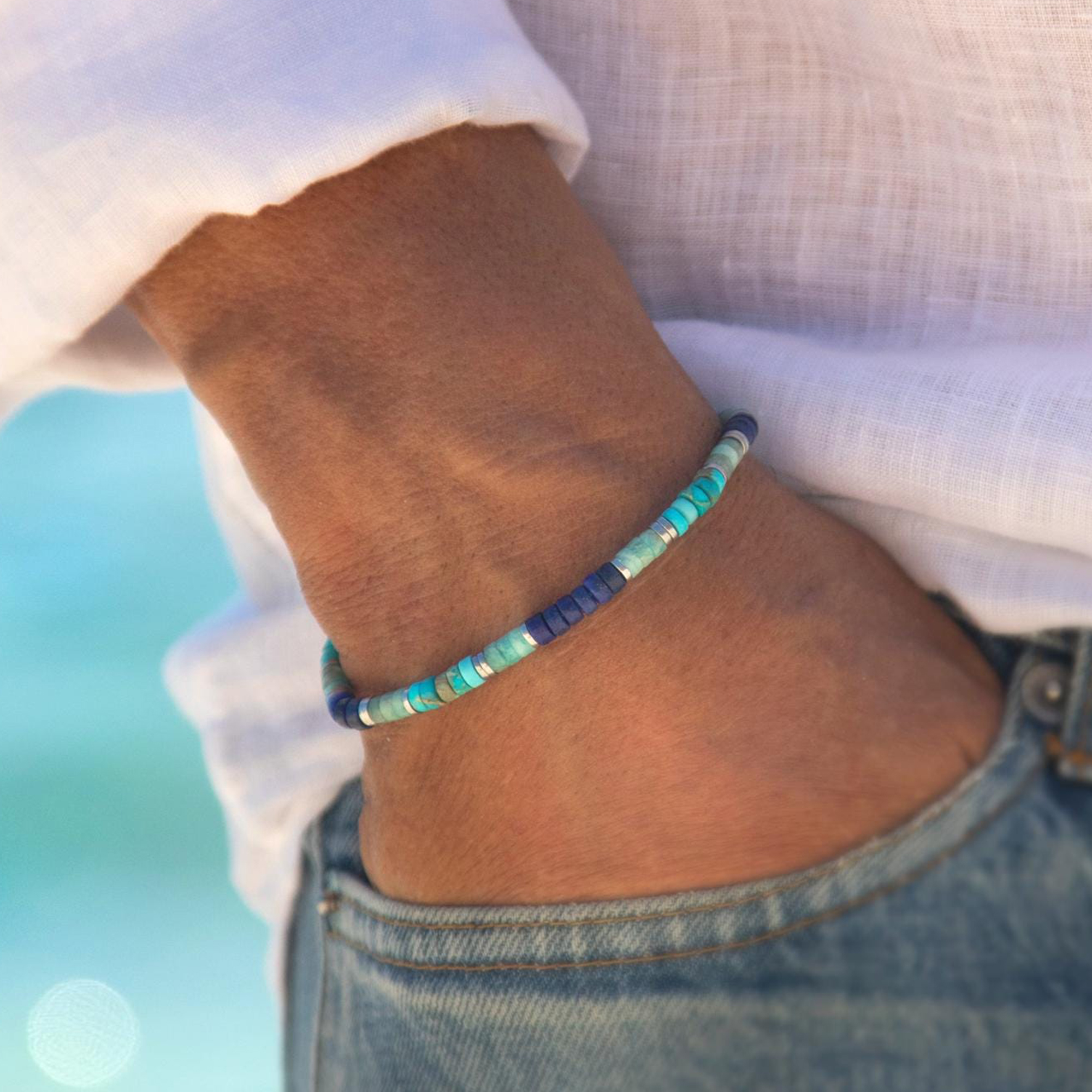 Mens Lapis Lazuli Turquoise Minimalist Bracelet