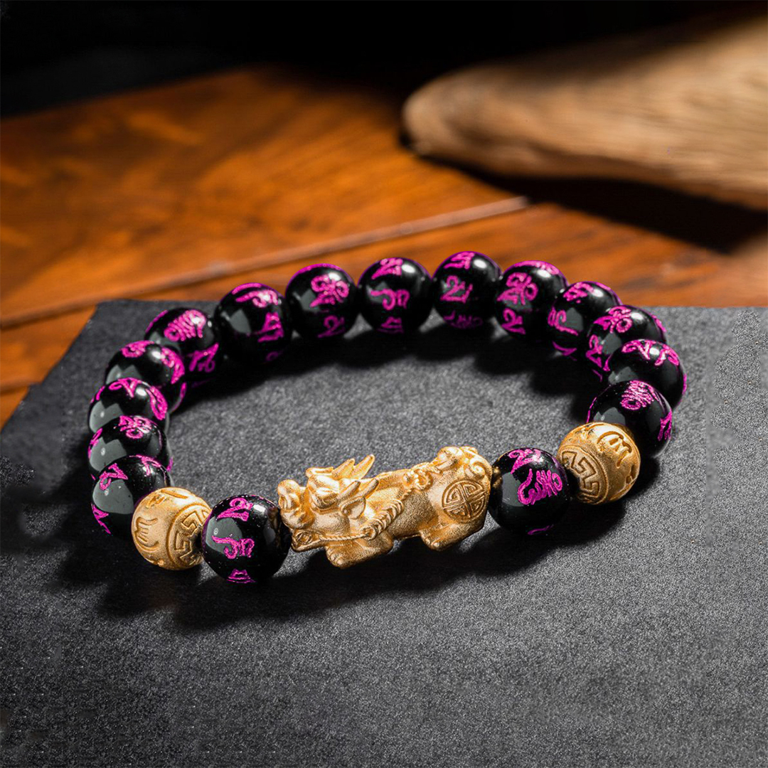 Pink Inscription Obsidian Pixiu Bracelet – Healing & Positive Energy Special Edition