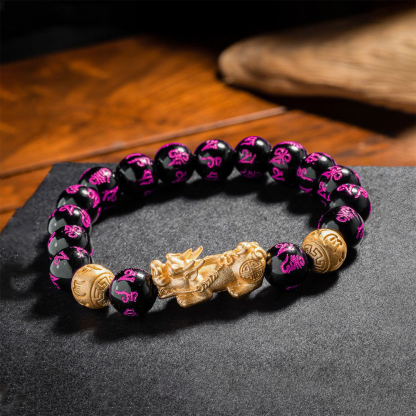 Pink Inscription Obsidian Pixiu Bracelet – Healing & Positive Energy Special Edition