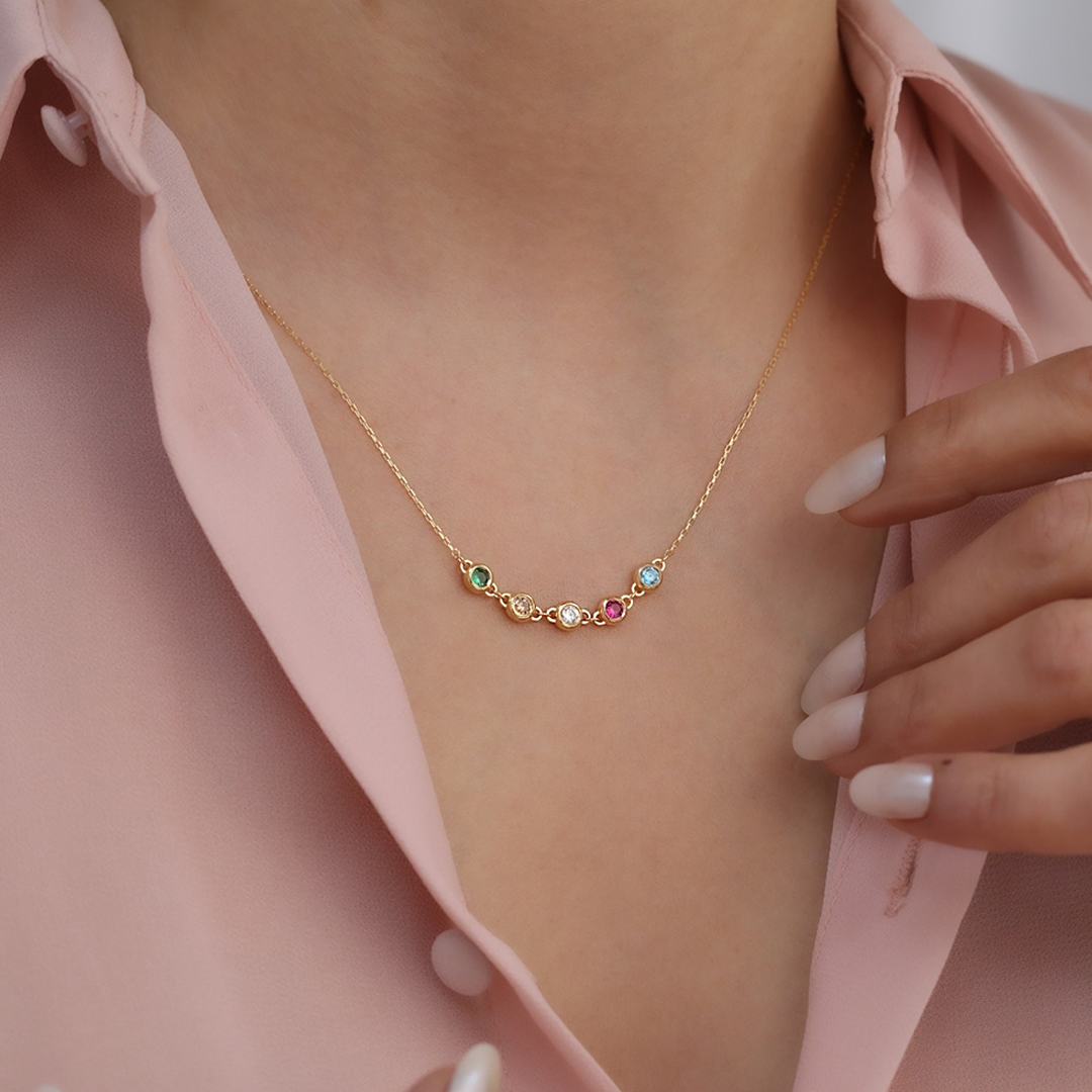 Personalized Family Member 14 Birthstone Necklace