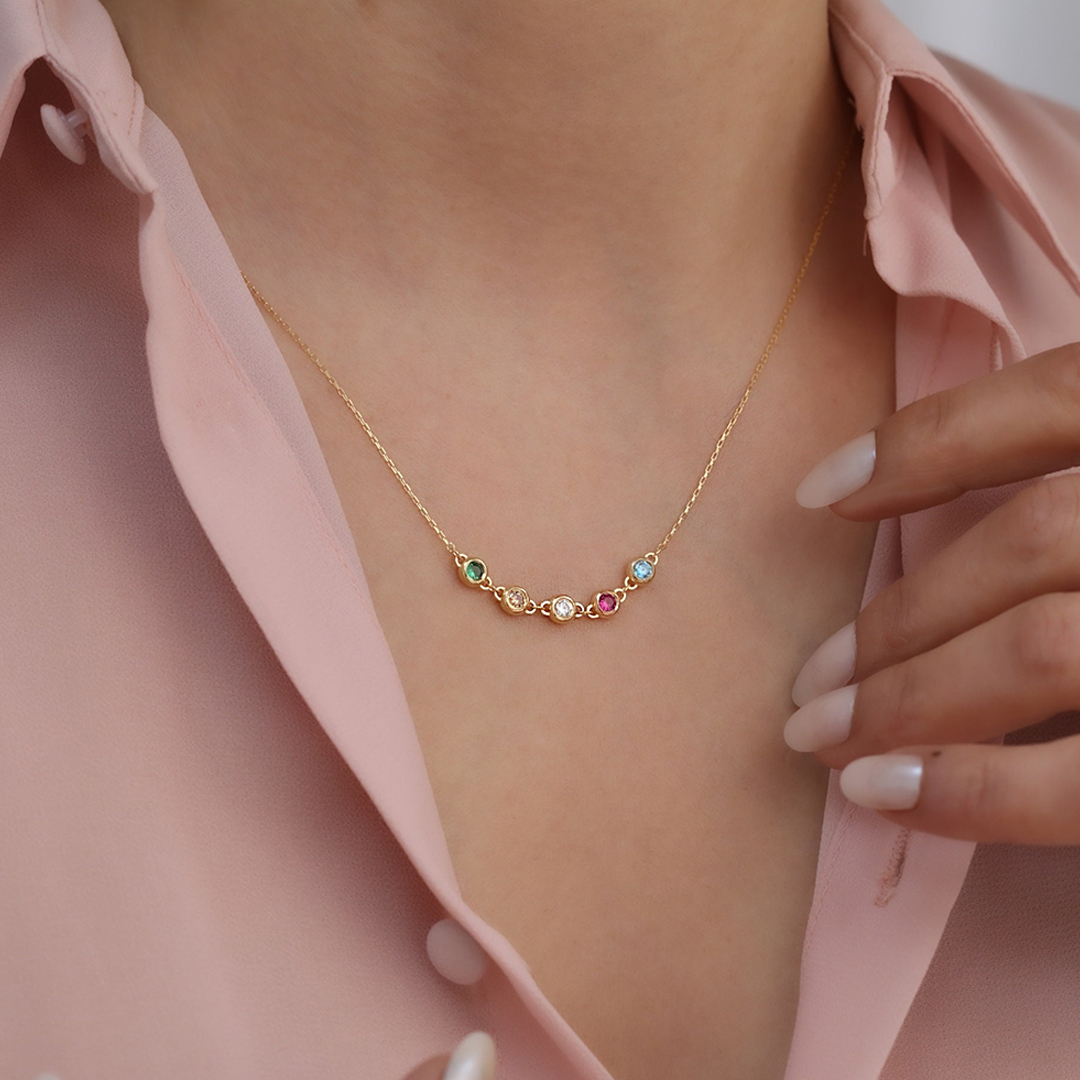 Personalized Family Member 14 Birthstone Necklace