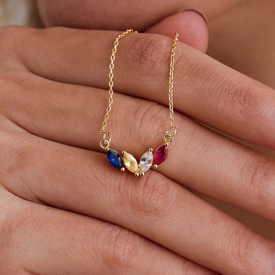  Custom 1-8 Marquise Birthstones Necklace