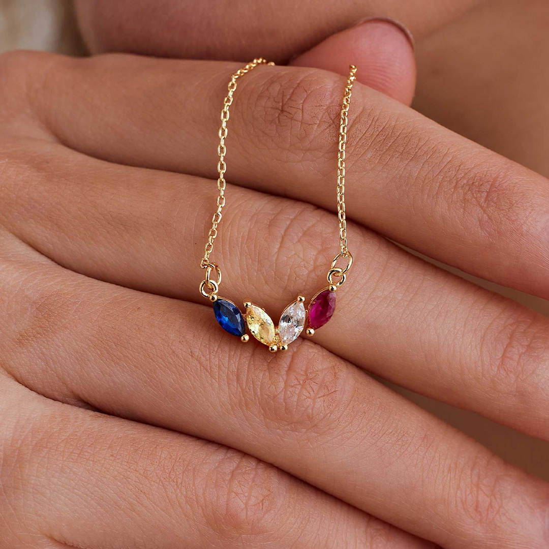  Custom 1-8 Marquise Birthstones Necklace