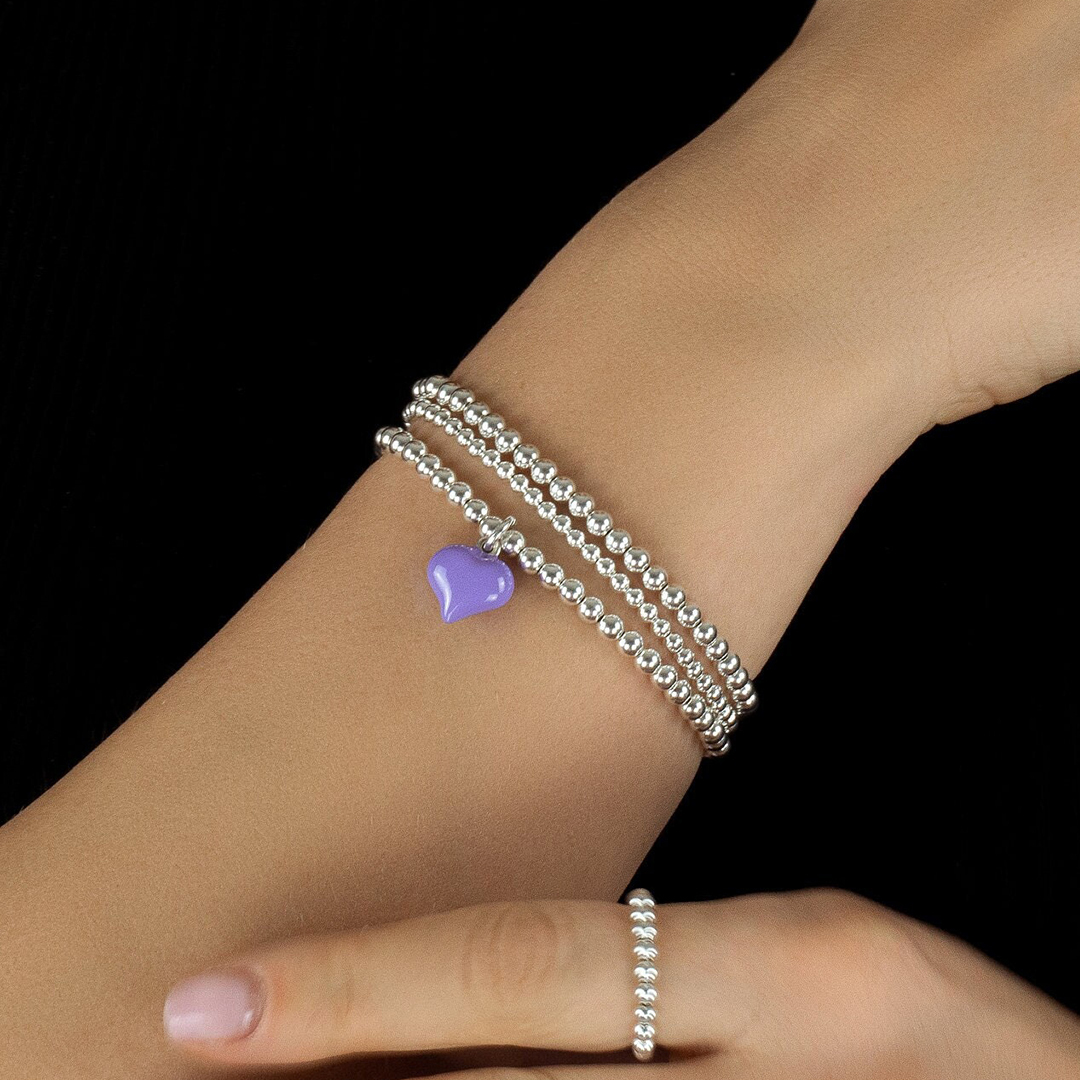 Lupus Awareness Silver Purple Puff Heart Charm Bracelet