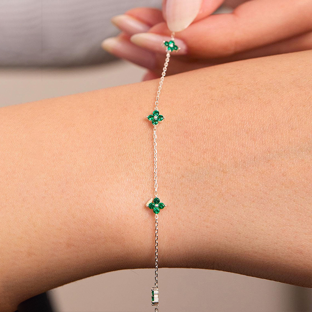 Kidney Disease Awareness Four Green Leaf Bracelet