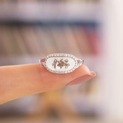Family Wildflowers Garden Engraved Birth Flowers Shell Ring