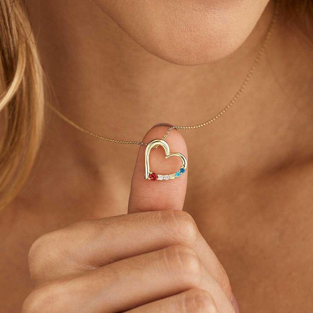 Custom 2-8 Birthstones Grandma's Heartbeat Necklace