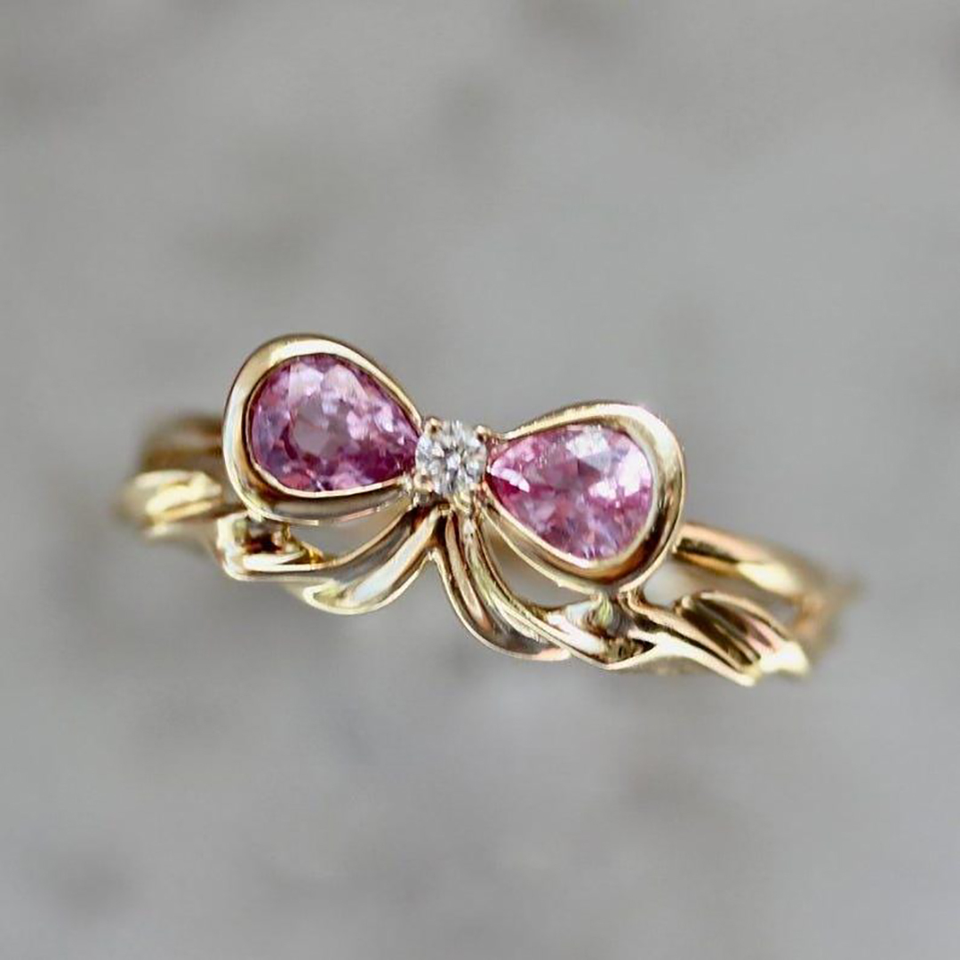 Breast Cancer Gifts Dainty Bow Statement Ring