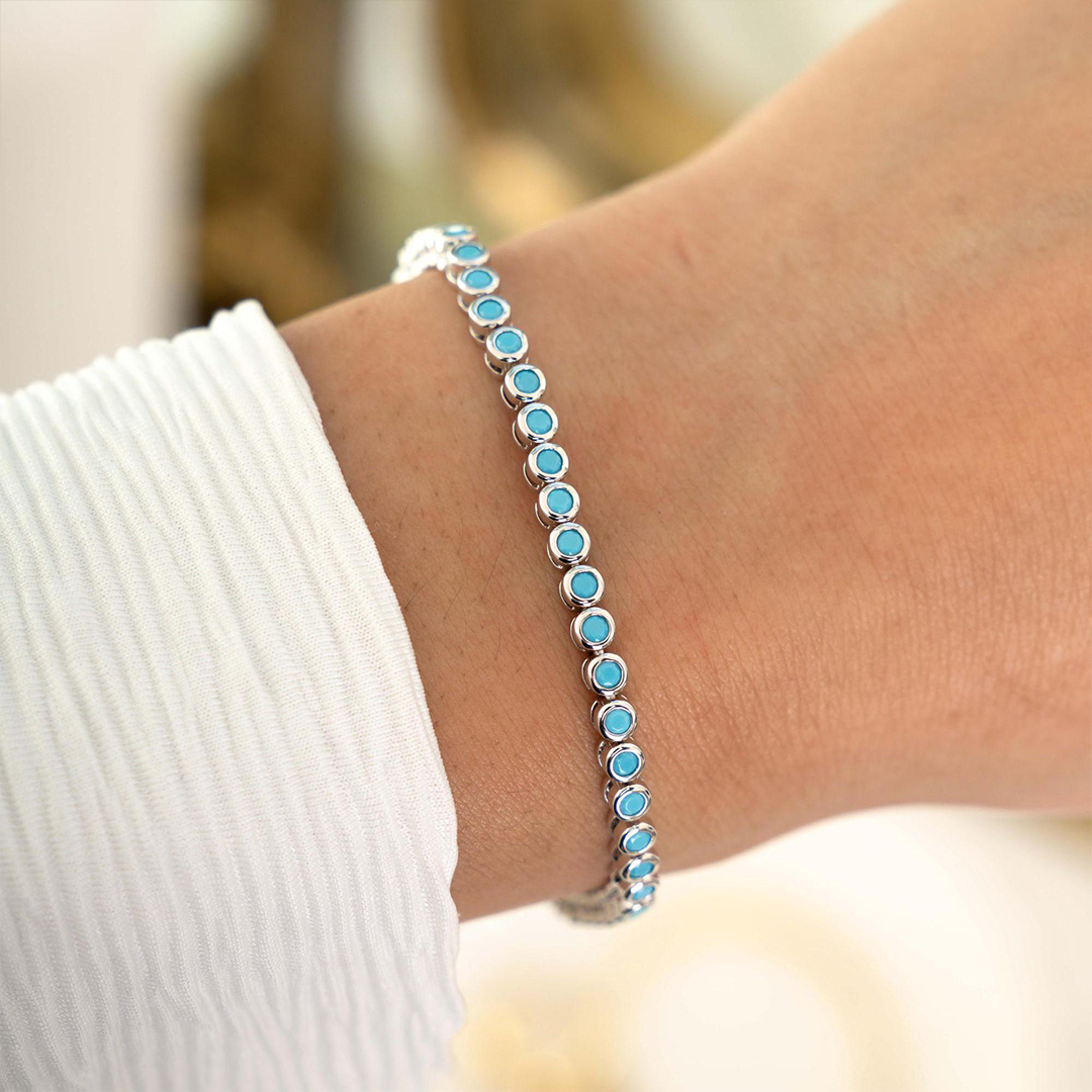 PTSD Awareness Strength In Every Link Turquoise Tennis Bracelet