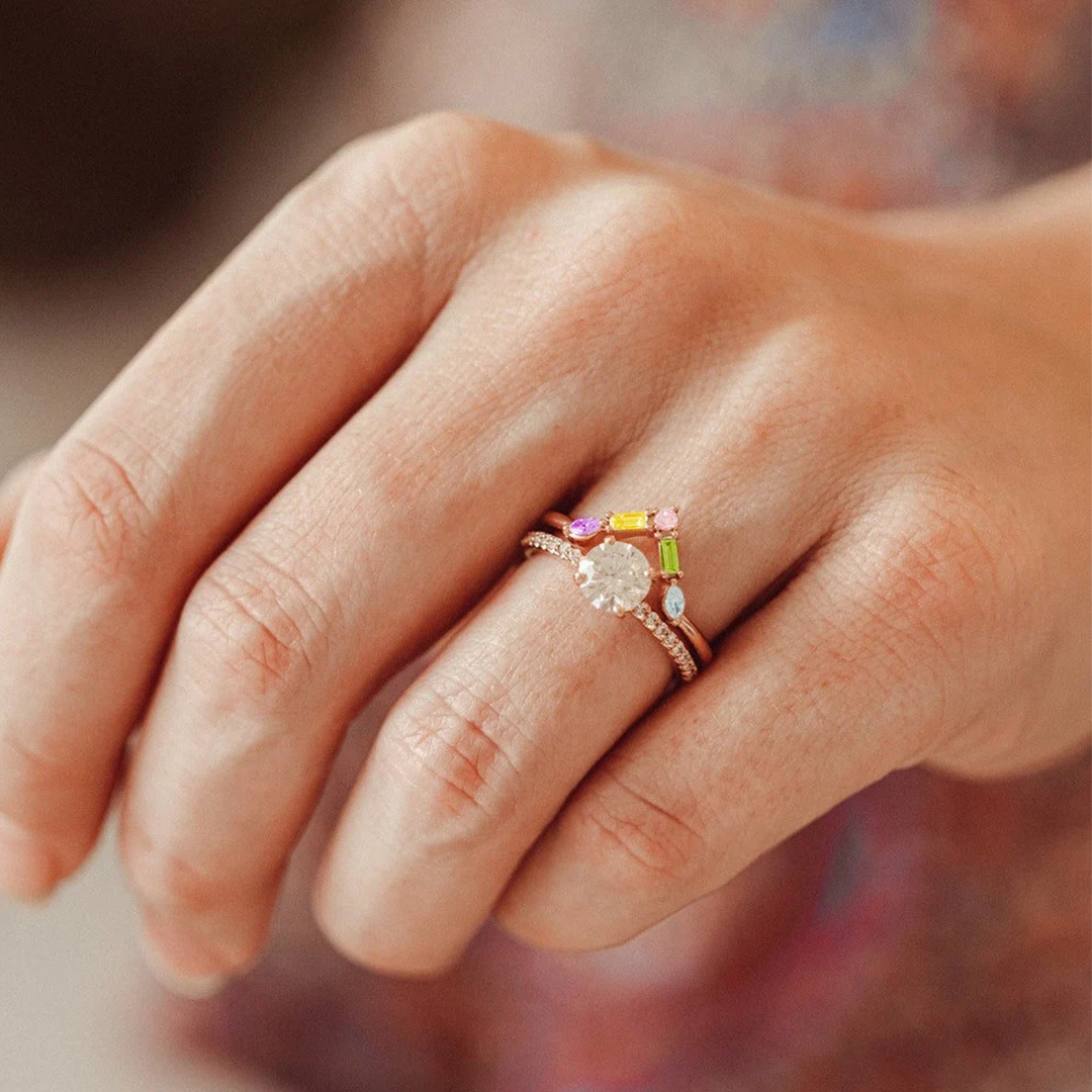 Personalized 1-5 Stones Wave Ring