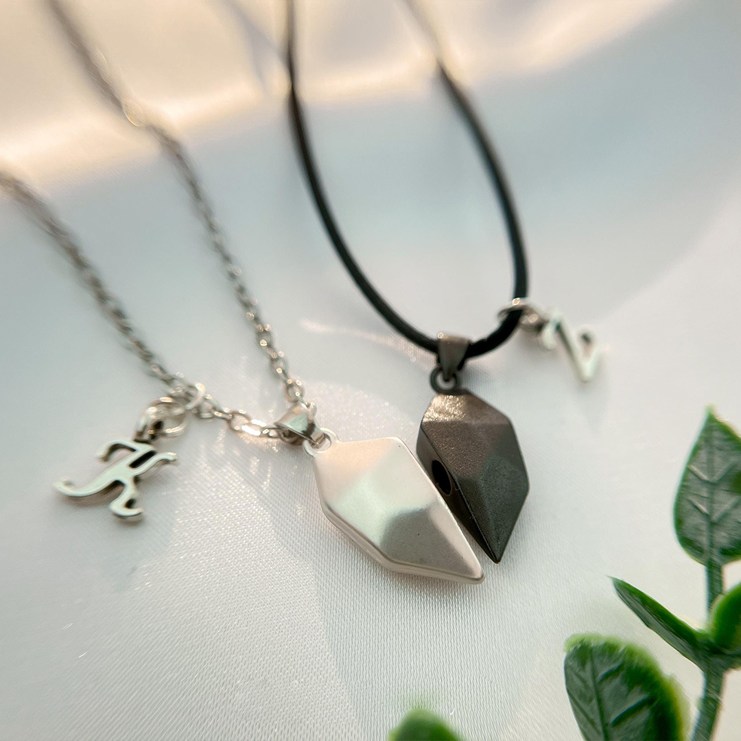 Personalized Initial Heart Connection Necklace Set