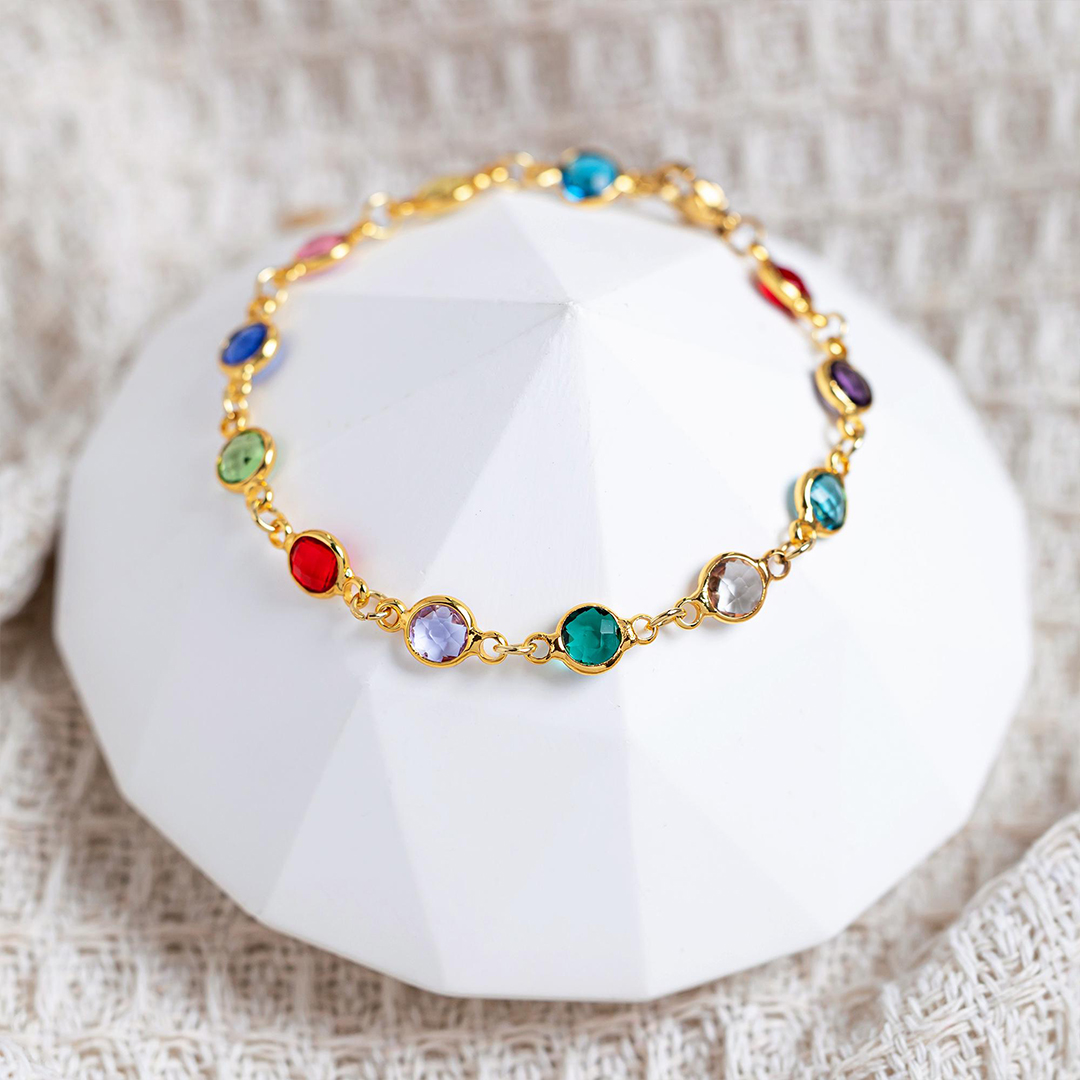 Custom 1-12 Kids' Birthstones Multicolor Colorful Bracelet