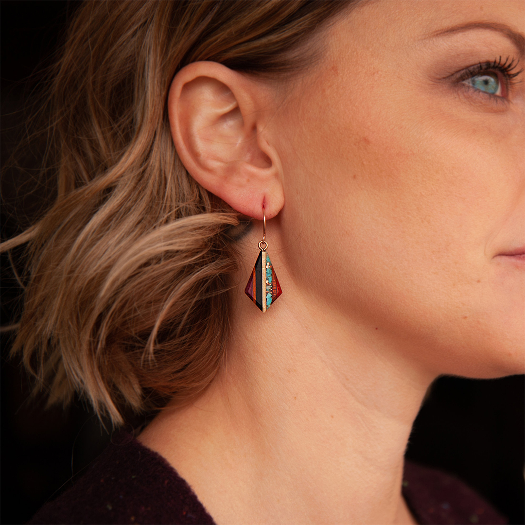 Striped Turquoise and Copper inlaid Bohemian Earrings