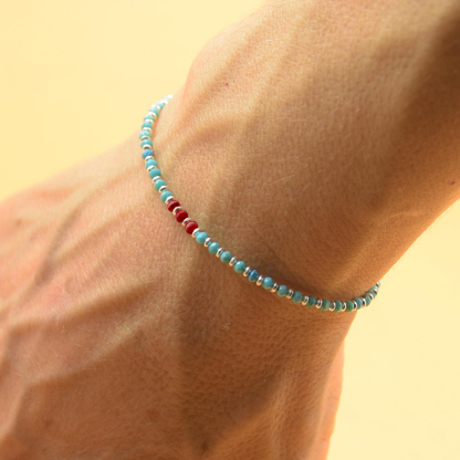 Diabetes Awareness Statement of Strength Tiny Turquoise Beads Bracelet