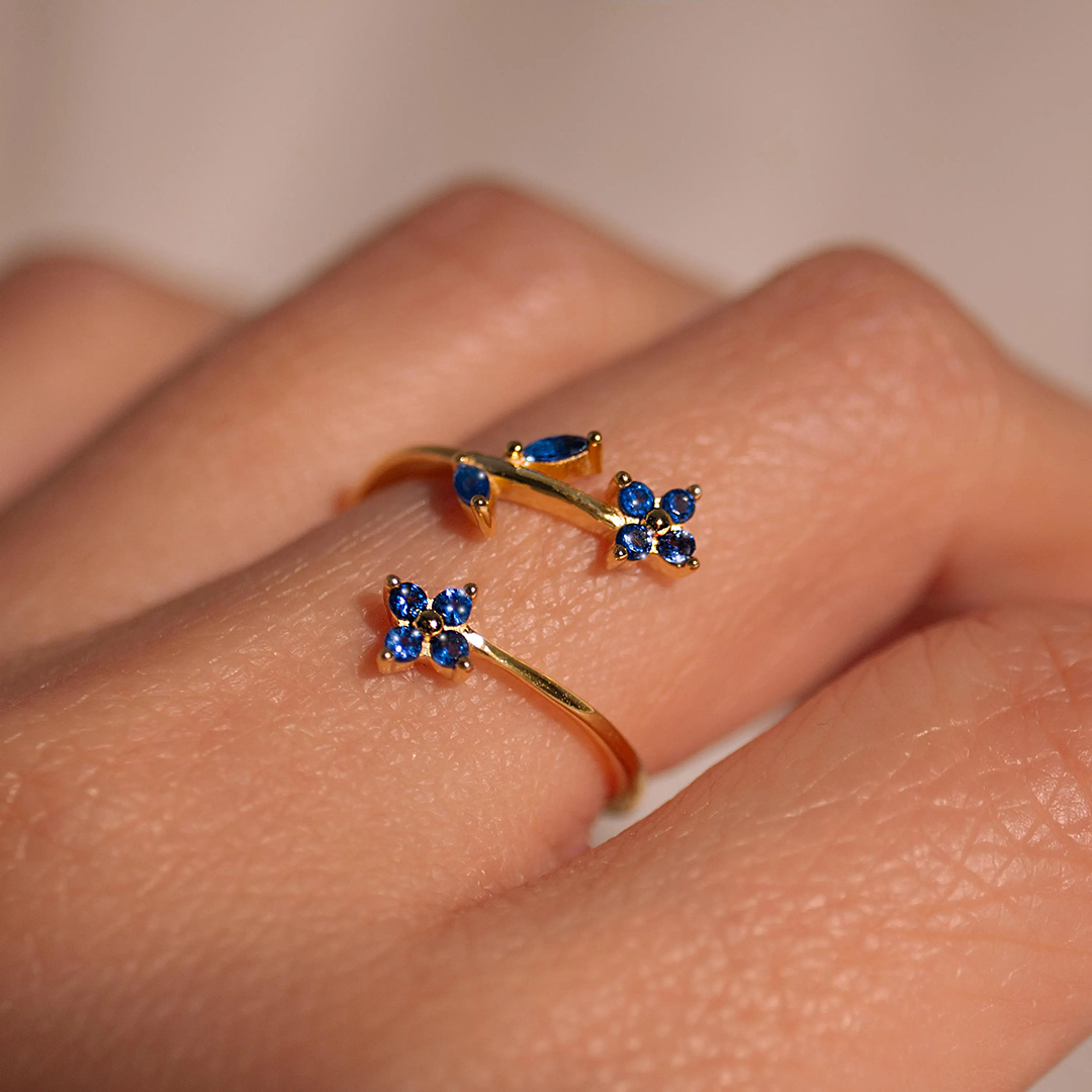 Blue Ring Sapphire Flower Adjustable Rings