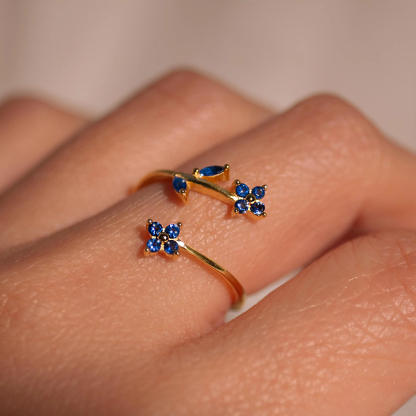 Blue Ring Sapphire Flower Adjustable Rings 