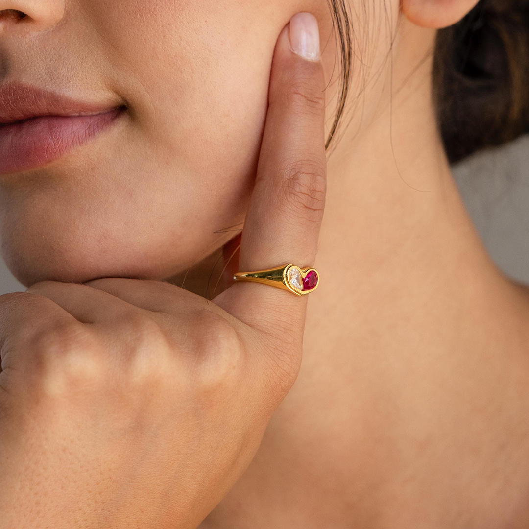 All That Matters Is Us Birthstone Heart Signet Ring