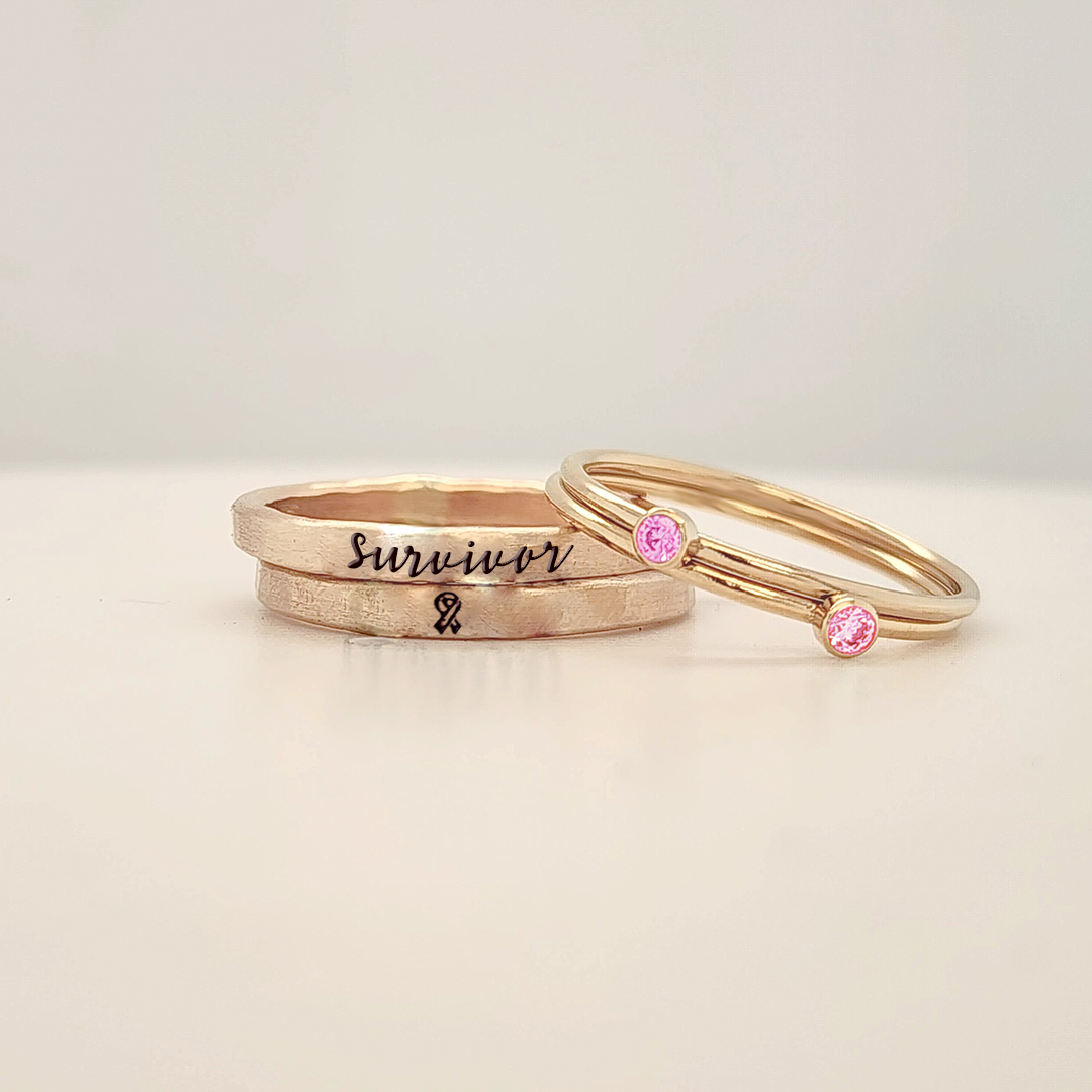 Breast Cancer Awareness Stackable Ring Set