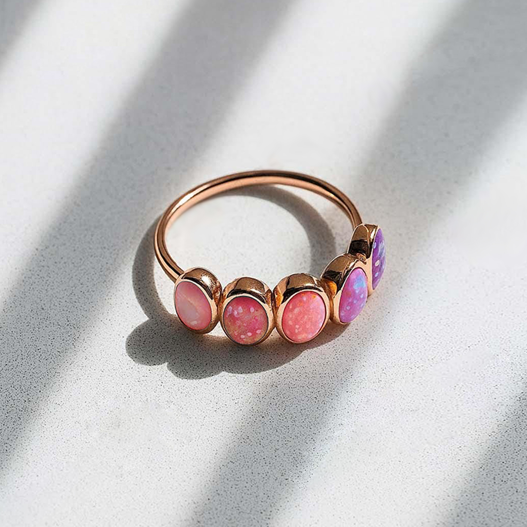 Breast Cancer Awareness I Am Enough Pink Gradient Opal Ring