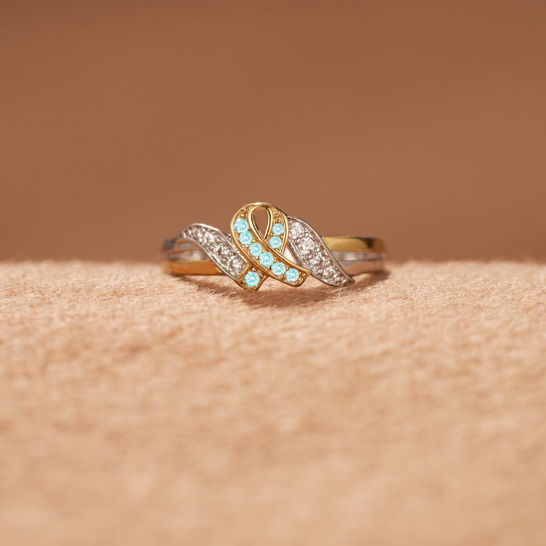 Ovarian Cancer Awareness Teal Ribbon Ring