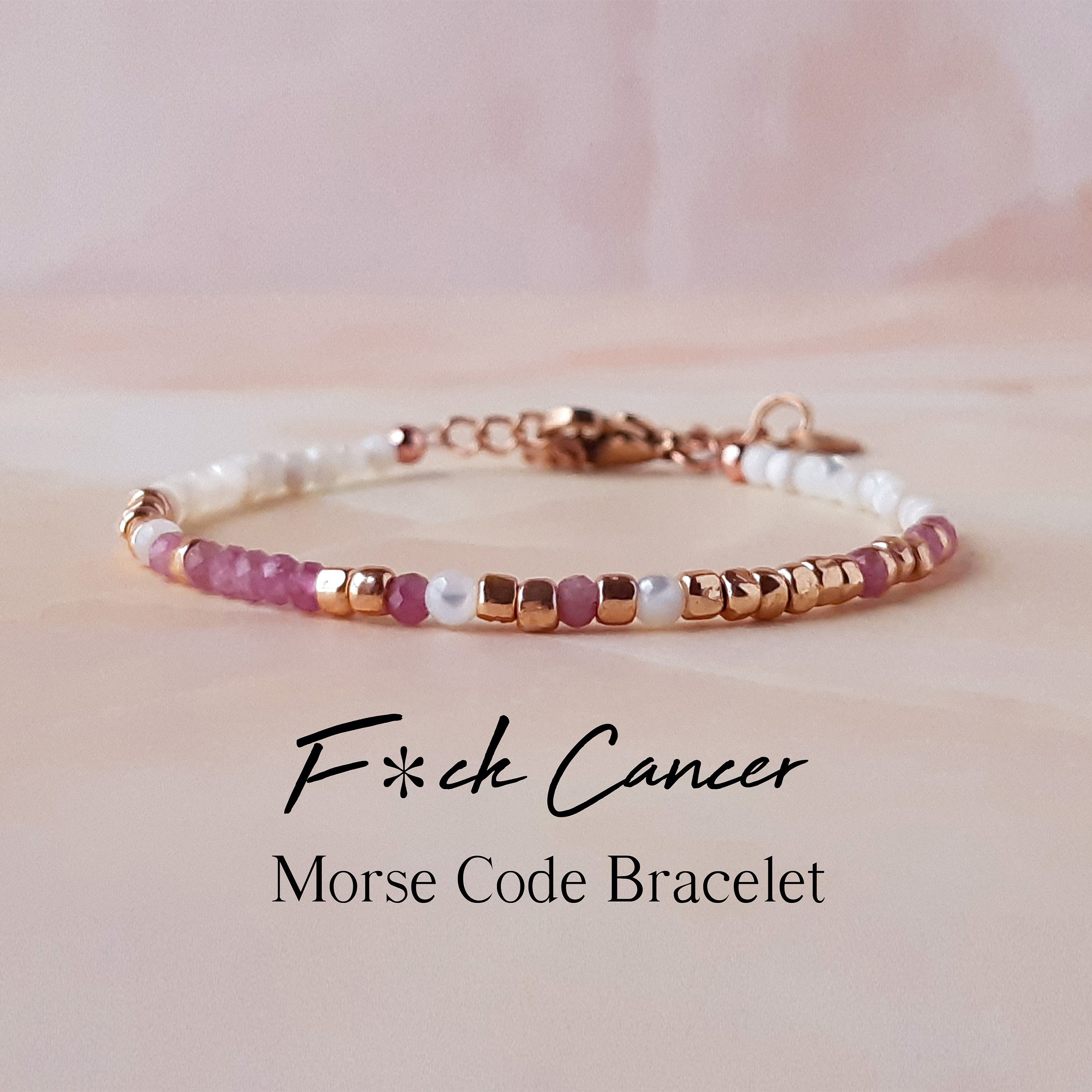 Pink Tourmaline Morse Code Breast Cancer Bracelet