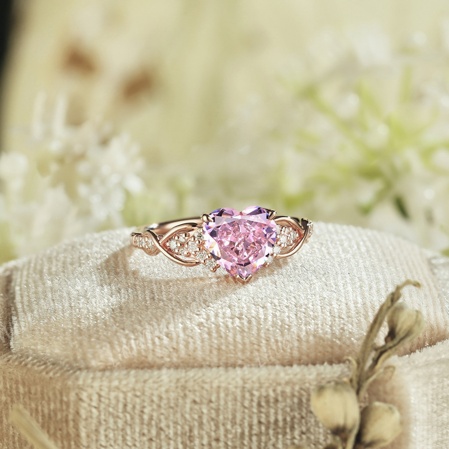 Unique Heart Shaped Pink Ring