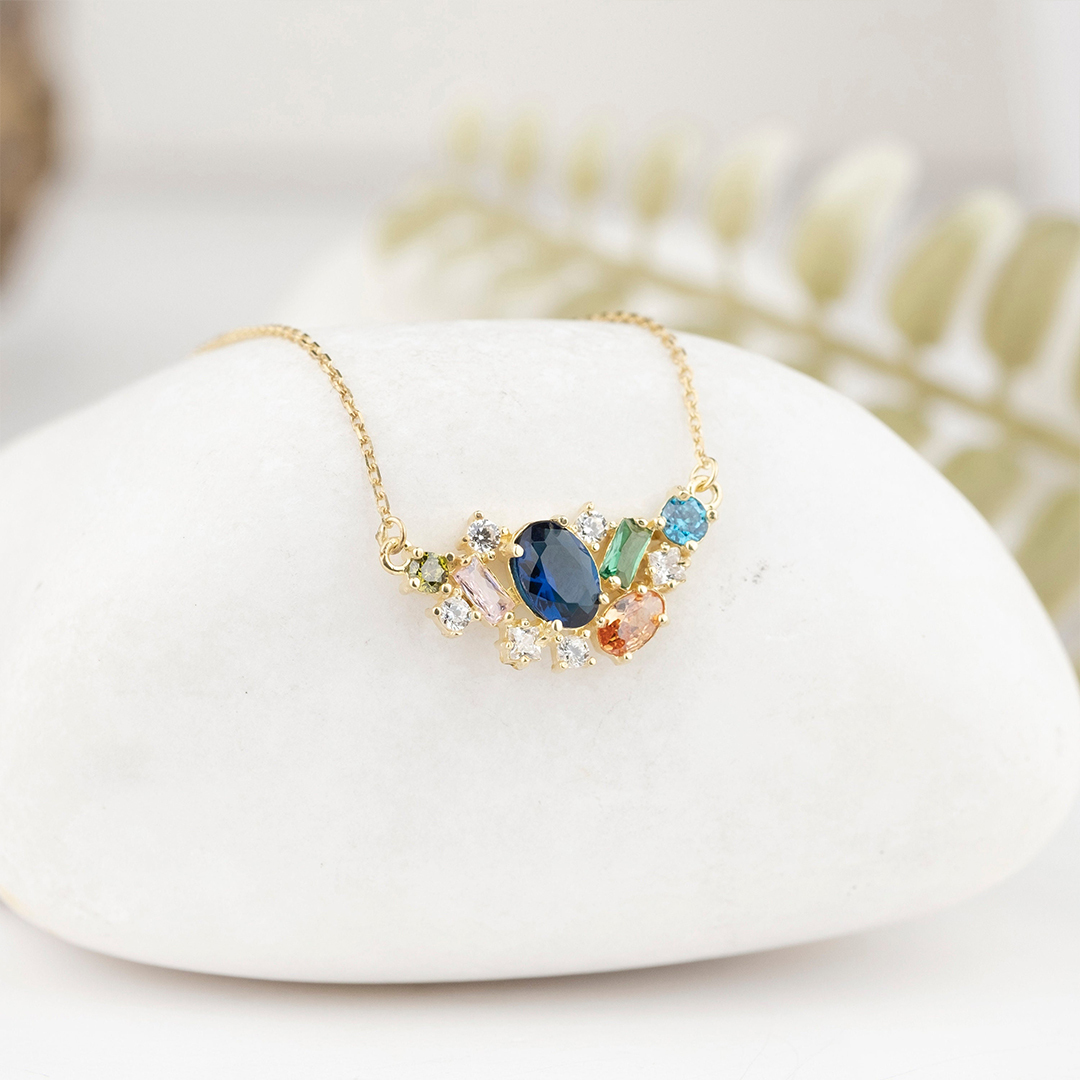 Christmas Gift Custom Multi-Cutting 1-6 Birthstones Necklace