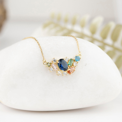 Christmas Gift Custom Multi-Cutting 1-6 Birthstones Necklace