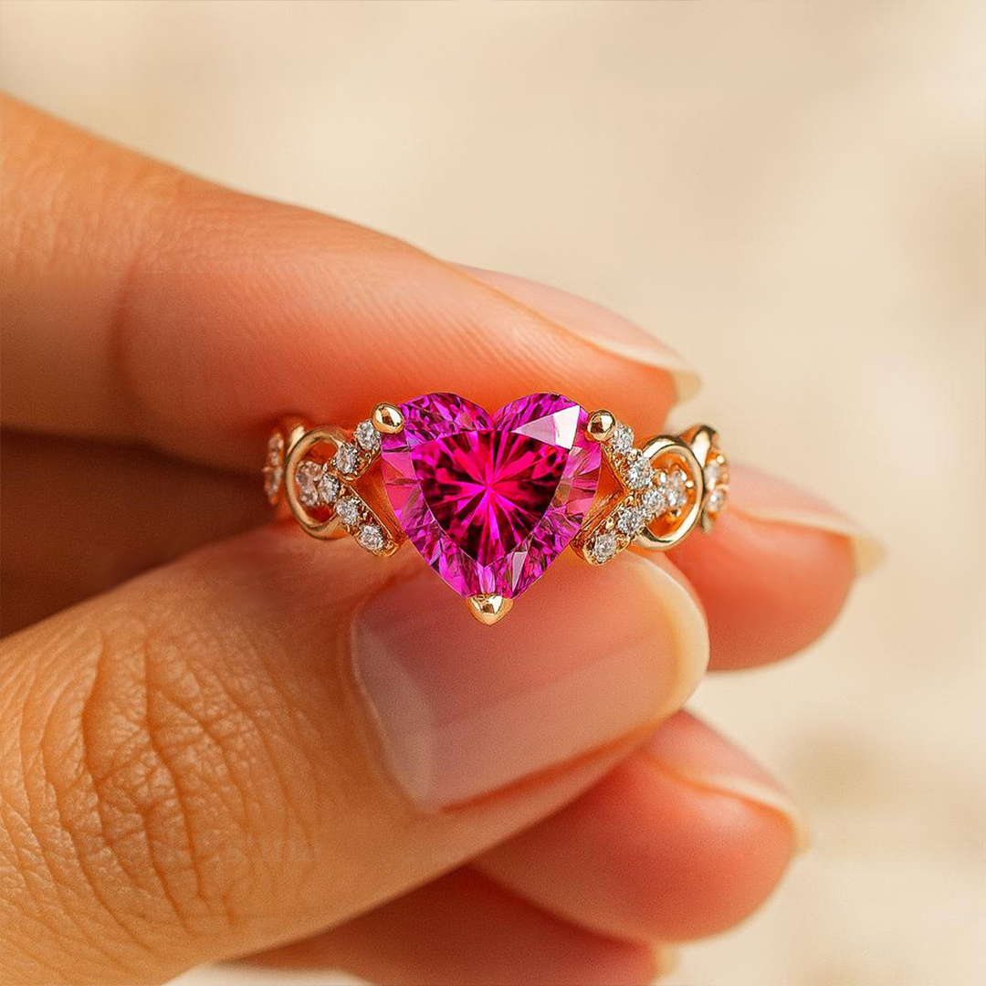 Breast Cancer Awareness Heart Cut Diamond Ring