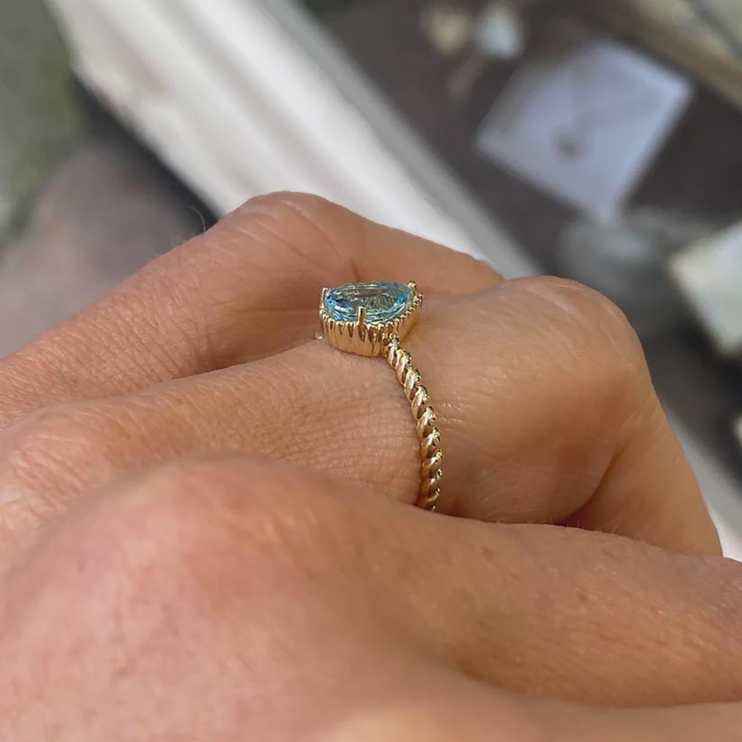 Memorial Tear Pear Cut Twisted Birthstone Ring