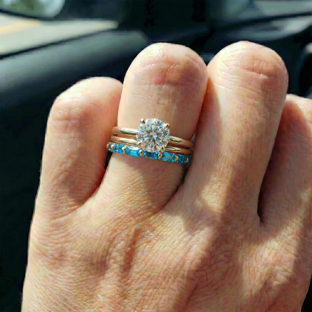 Colorectal Cancer Awareness Stand Strong Baguette Blue Ring