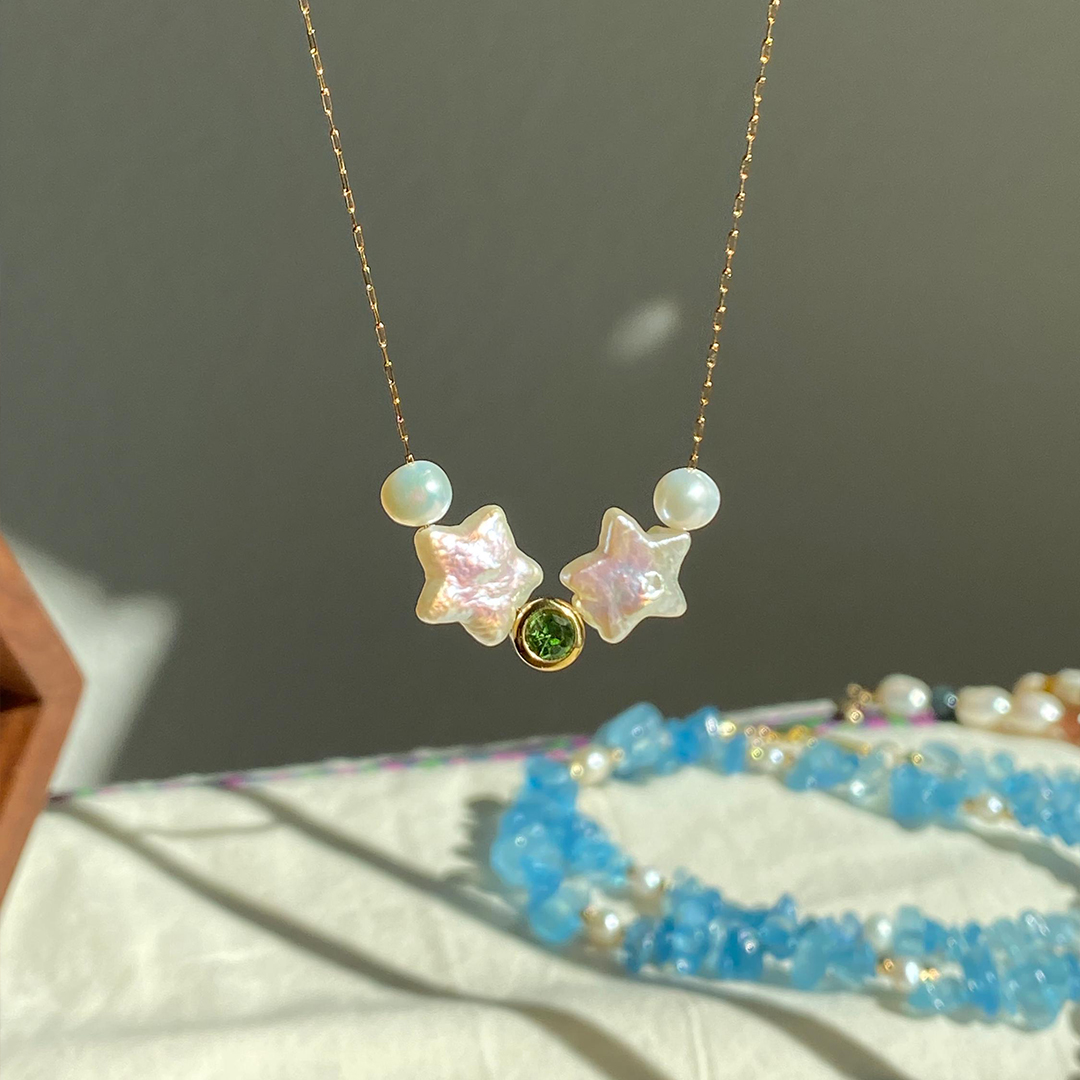 Autism Awareness Double Pearl Stars Necklace