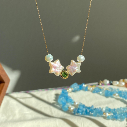 Autism Awareness Double Pearl Stars Necklace