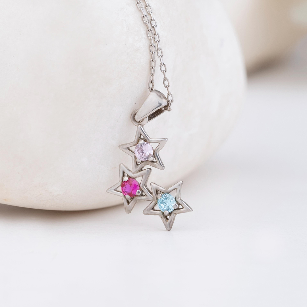 Personalized 1-5 Birthstones Star Mom Necklace