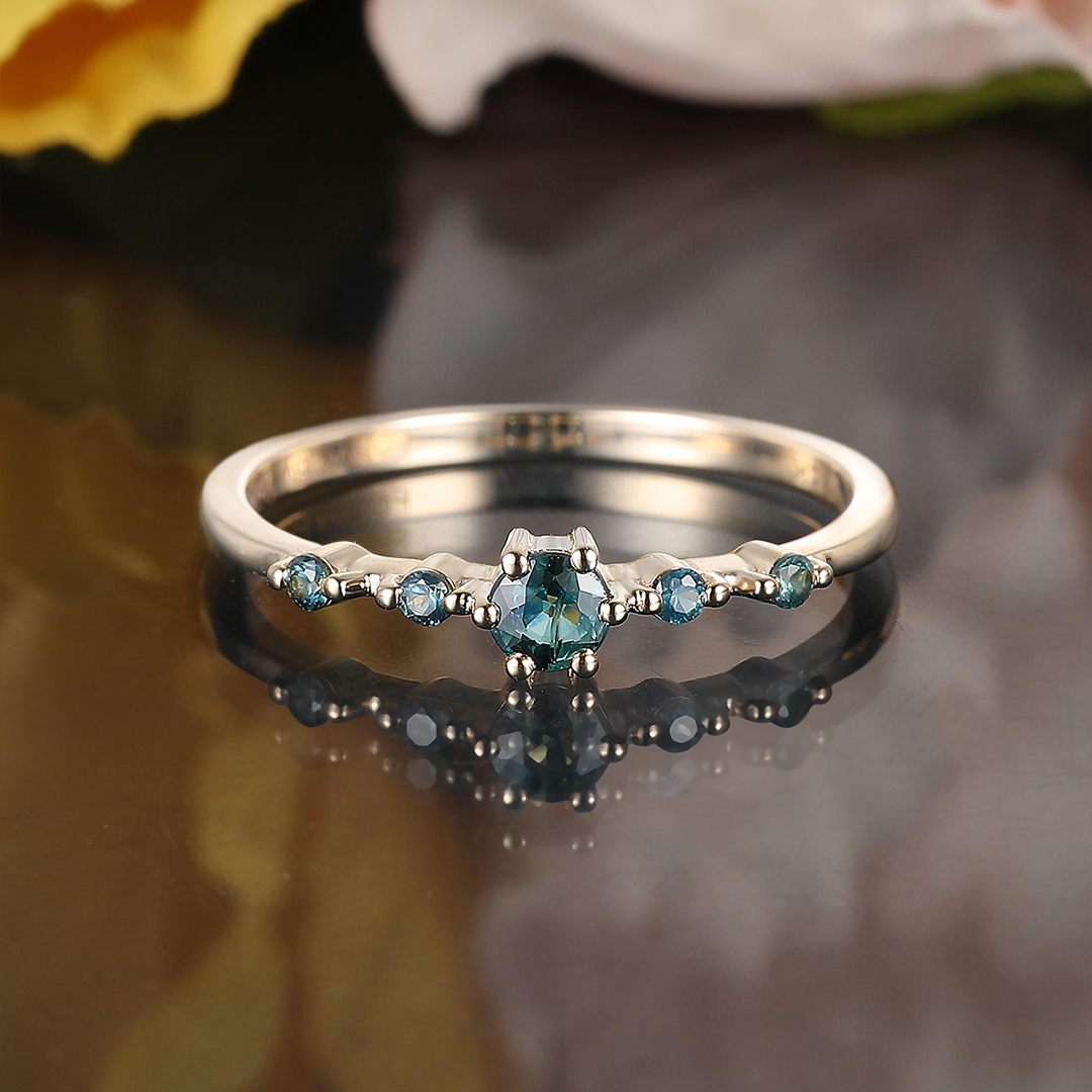 Ovarian Cancer Awareness Strength in Teal Teal Sapphire Ring