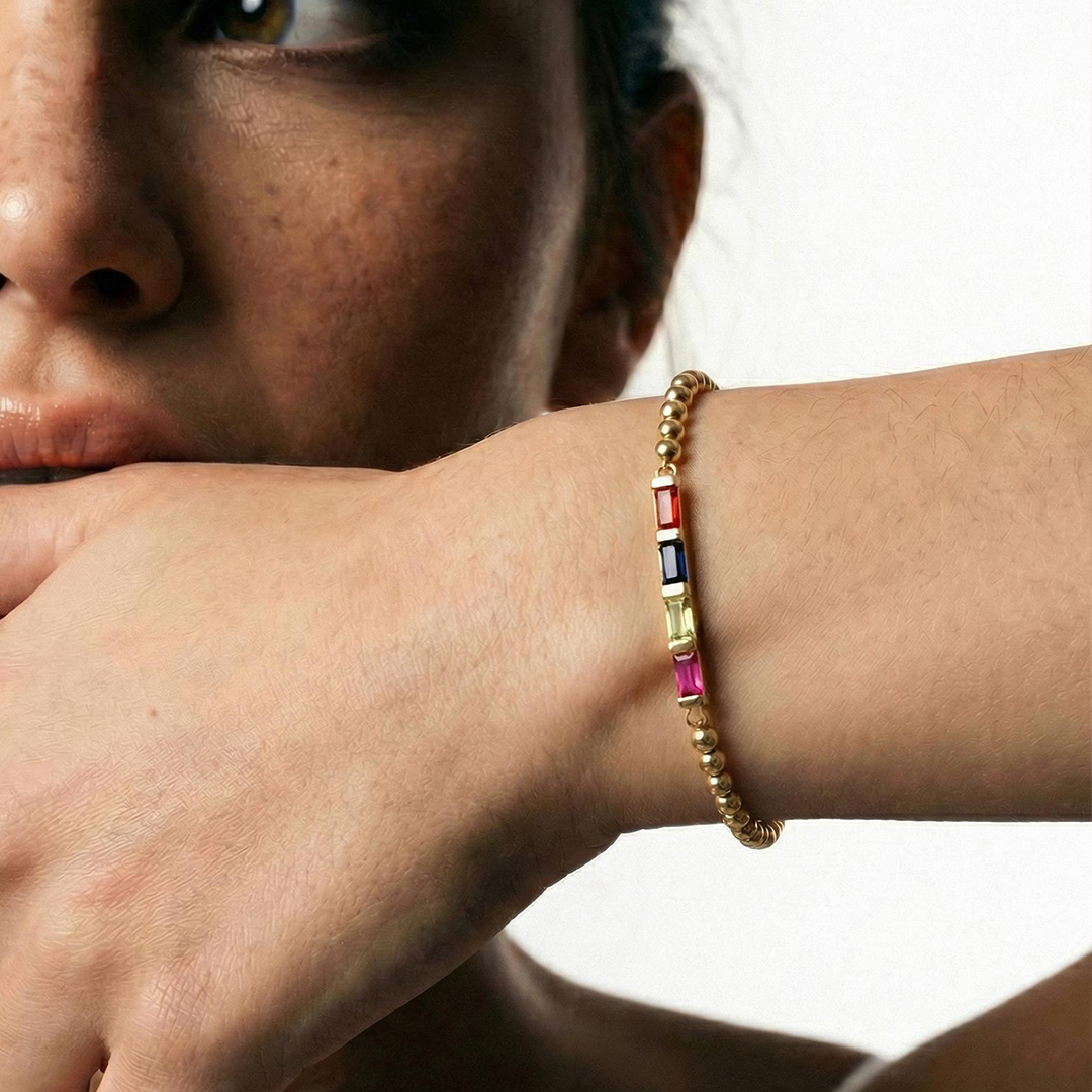 Personalized Stretch Beaded Baguette Birthstone Bracelet