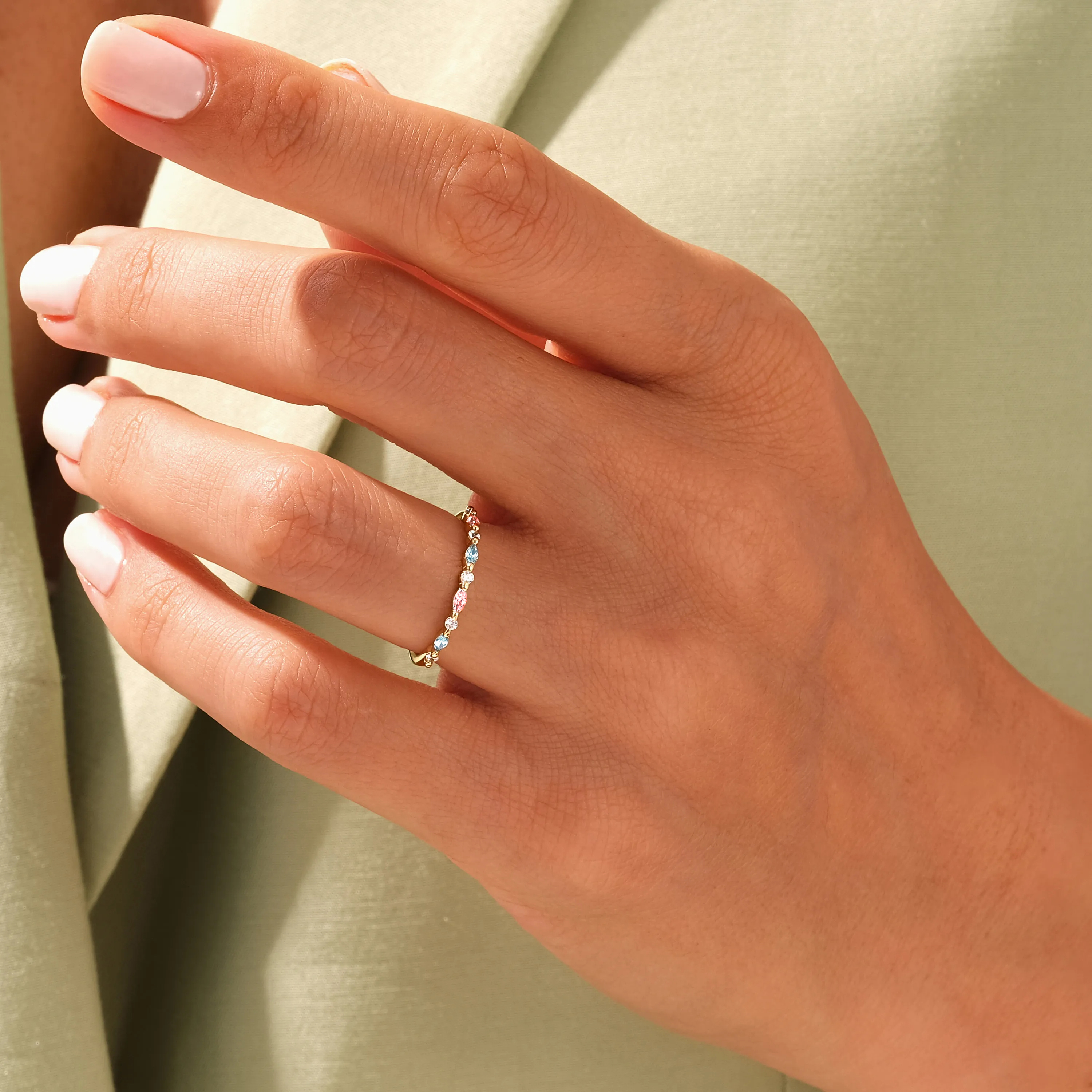 Blue & Pink Bond Marquise Ring