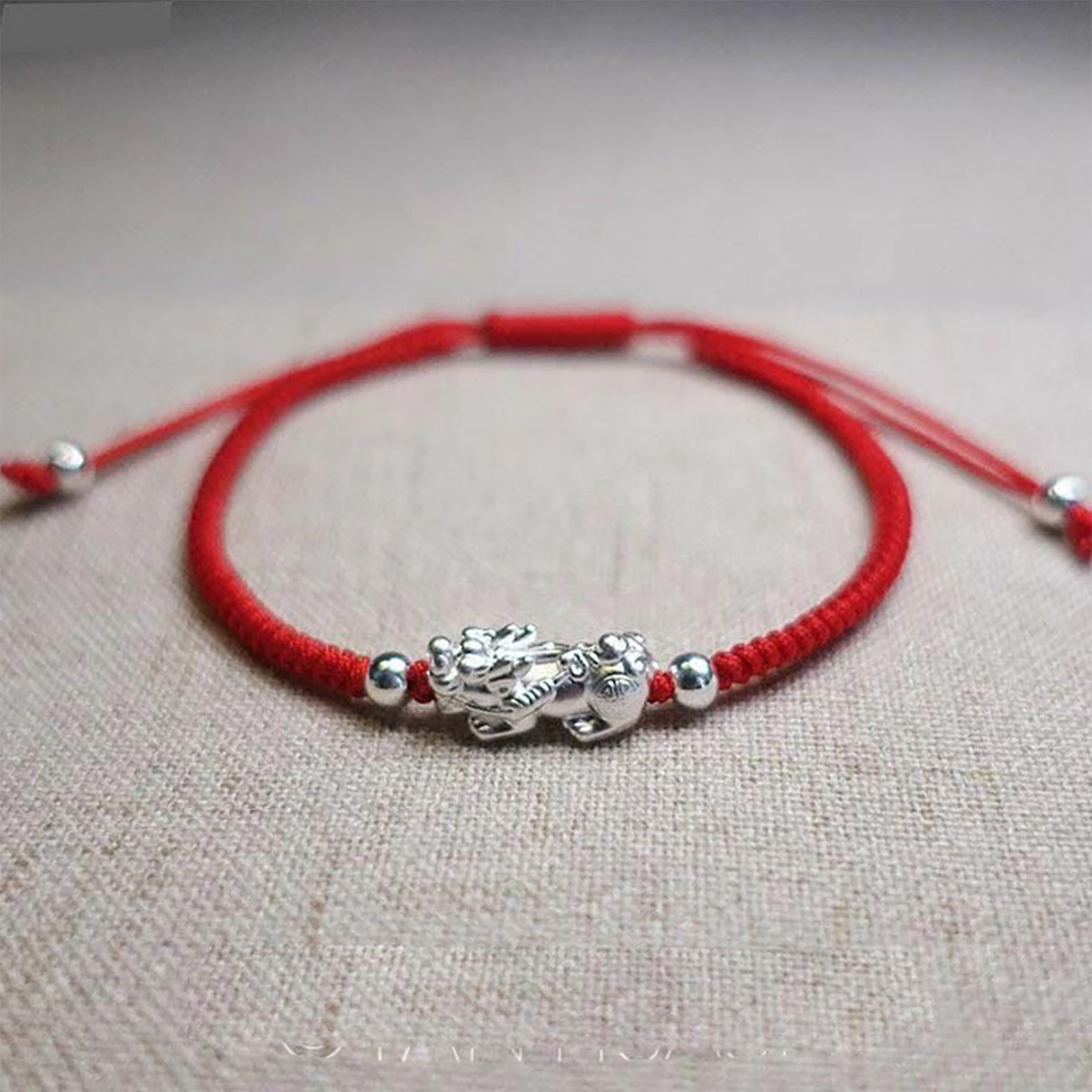 Red String Silver Pixiu Bracelet – Attract Windfall Luck