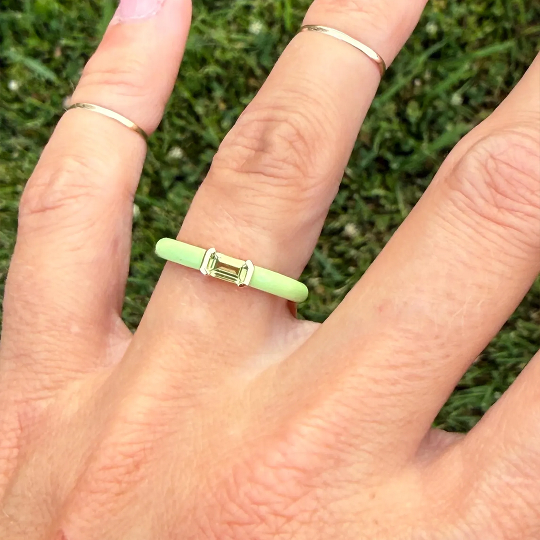 Kidney Disease Awareness Green Enamel Ring